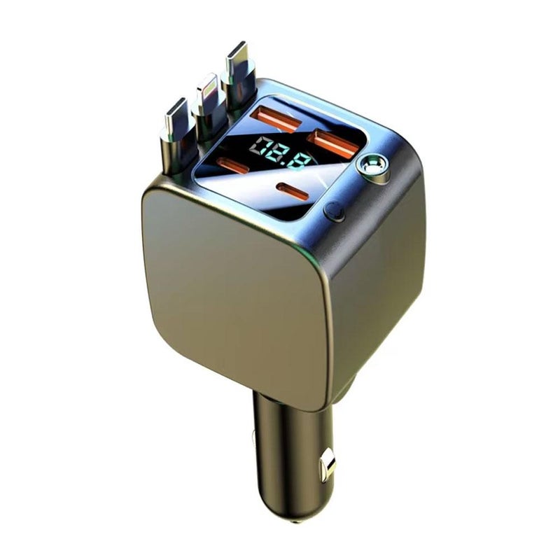 Starry Sky Car Charger Cable, 120W Fast Charge, Digital Display, Retractable Cigarette Lighter, Compatible with Electronic Devices